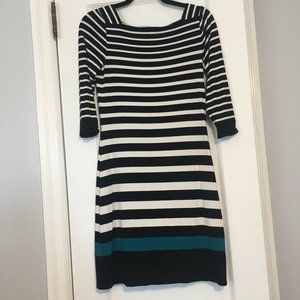 White House Black Market Striped Dress - Black/White/Teal, Sz XS
